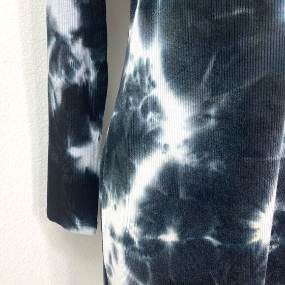 Justify Black Tie Dye Ribbed Knit Sheath Dress Size Large Long Sleeve Above Knee - Picture 5 of 9